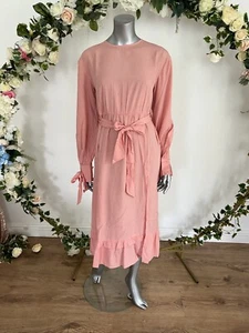 Influence Dress Size 10 Pink Belted Long Sleeve Tiered Midi Dress new LH85 - Picture 1 of 12