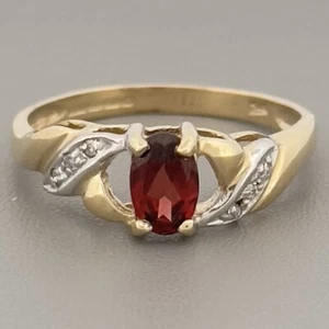 Anillo con racimo de diamantes y granate de oro amarillo de 9 quilates, talla L 1/2 del Reino Unido - Imagen 1 de 6