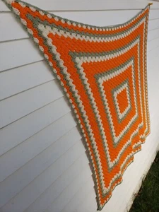 Granny Square Afghan Blanket Avacado Orange White 60" x 60" Vintage - Picture 1 of 7