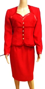 VINTAGE SIMONTON STUDIO RED & RHINESTONE BUTTONS 2 PIECE SKIRT SUIT SIZE 4 USA - Picture 1 of 3