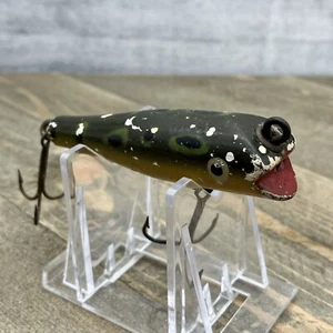 Vintage Wood Topwater Plug Red Green Bass Fishing Lure Fits Baby Lucky - Picture 1 of 14