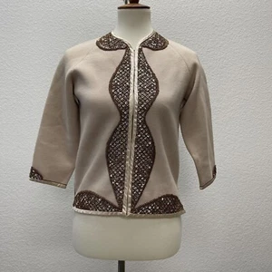 Cárdigan crema con cuentas a mano vintage Maharaja pequeño XS - Imagen 1 de 13