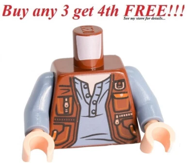 ☀️NEW LEGO Minifigure Minifig Torso Body Top Blue Vest Shirt Collar - Image 1 of 3