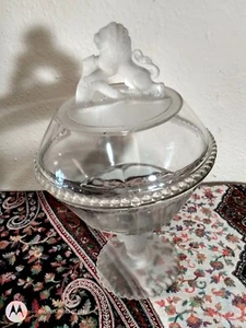 EAPG Frosted Lion Covered Compote Three Lion Face Stem GILLINDER & SONS  - Picture 1 of 12