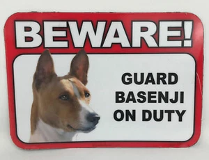 Beware! Guard Basenji On Duty Magnet Laminated Car Pet Magnet NEW 6x4 - Picture 1 of 3