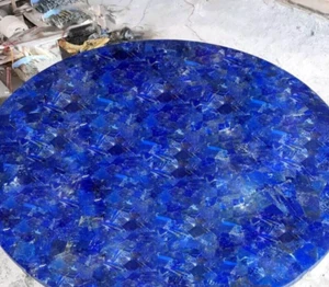 24" Round Lapis Stone Coffee Table Countertop Random Gemstone Hallway Furniture - Picture 1 of 8