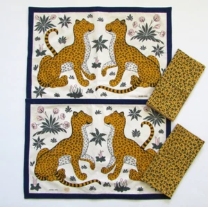 Juego de 2 manteles y servilletas HERMES Paris Leopardo - Imagen 1 de 12