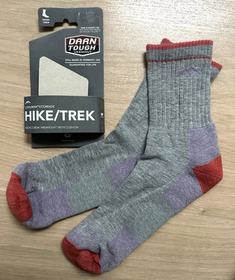 Darn Tough 1929 Hike/Trek Micro Crew Midweight Coolmax Lt Gray Socks- Womens LG - Image 1 of 4