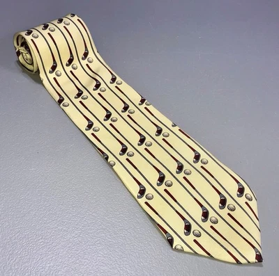 VTG 80s Wembley 100% Silk USA Made Golf Club Novelty Motif Yellow Men Neck Tie - Image 1 of 4
