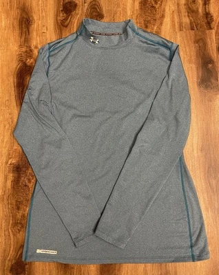 Camisa Under Armour para mujer azul roja equipo frío ajustada cuello falso manga larga Foto 1 de 4