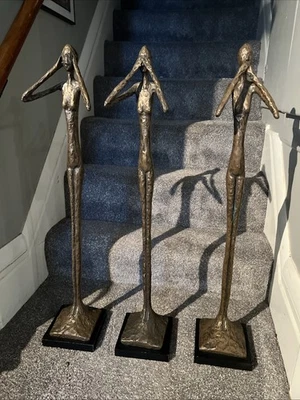 Resin Bronze Colored Skinny Sculpture See Hear Speak No Evil Phillips Collection - Image 1 of 4