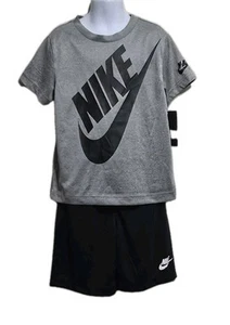 New Nike Boys' Dri-Fit 2 Piece outfit T-Shirt & Shorts Set Gray/Black Size 6 - Picture 1 of 5