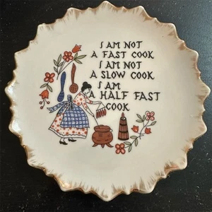 Vintage "Half Fast Cook" mehrfarbiger dekorativer Keramikteller 70er Jahre - Bild 1 von 5