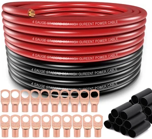 Cable calibre 4 (25 pies cada uno - negro/rojo) aluminio revestido de cobre CCA, 20 piezas terminales de terminales - Imagen 1 de 12