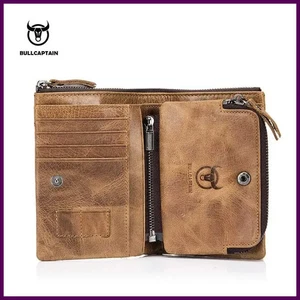 BULLCAPTAIN Auténtico Cuero Hombre Cartera Corta Cartera Pequeña Retro Cartera Marca - Imagen 1 de 24
