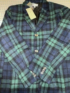 Boys Plaid Blazer Jacket Green Blue Checkered Coat Trish Scully Size 12 - Picture 1 of 11