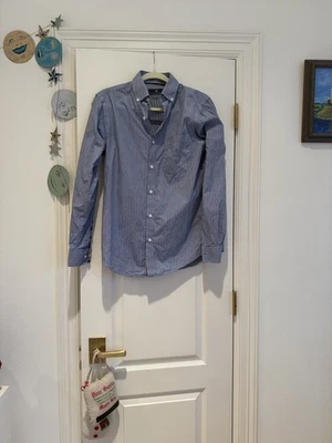 Camisa a rayas azul con botones Hart Schaffner Marx para hombre Foto 1 de 4