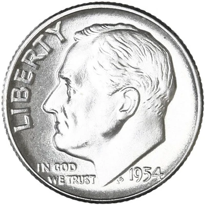1954 (P) Roosevelt Dime 90% Silver Choice BU US Coin - Image 1 of 4