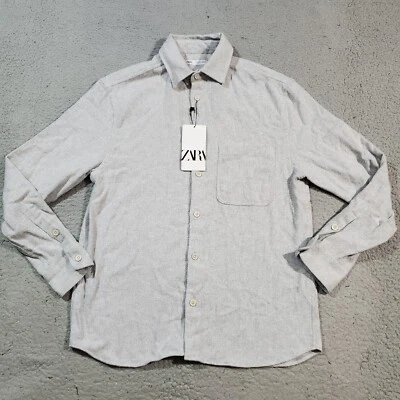 Zara Shirt Mens Small Gray Long Sleeve Pocket Button Up Woven Casual - Image 1 of 4