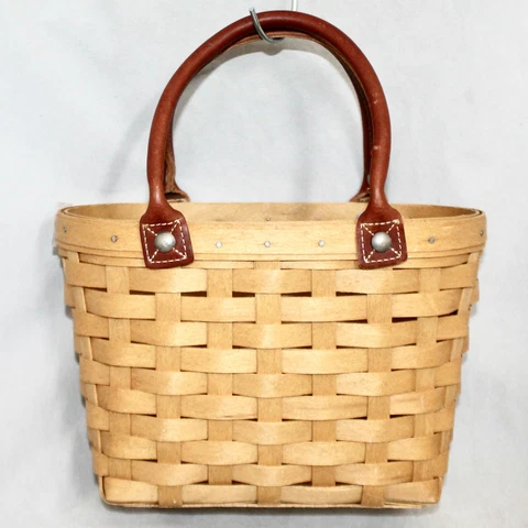 LONGABERGER Small Bucket Basket with Leather Handles Cover