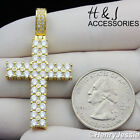 Men 925 Sterling Silver Icy Bling Cz Cross 3D Gold Plated Pendant*Agp146