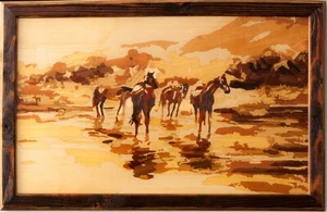 Caballos De Colección Artesanía Enmarcada Rústica Imagen Eco Madera Arte Pared Panel incrustado - Imagen 1 de 14