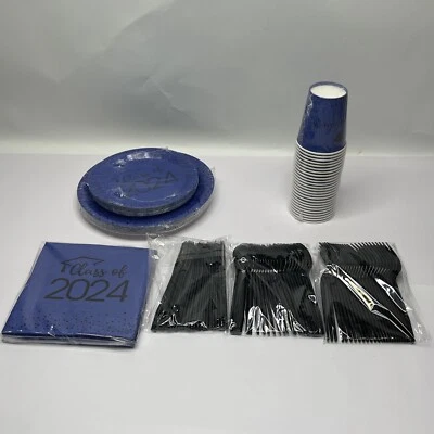 175 peças conjunto de pratos e guardanapos de formatura classe de 2024 placa de papel descartável novo - Imagem 1 de 4