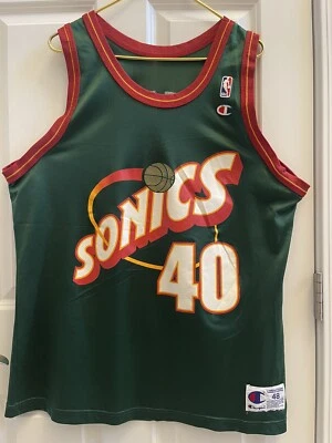 RARE ORIGINAL CHAMPION GREEN SEATTLE SUPERSONICS SHAWN KEMP Jersey 48 WOW! - Image 1 of 4