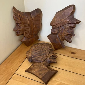 Quebec Voyageur 3 Wood Carvings Folk Art Marcel Avaine St Jean Port Joly Canada - Bild 1 von 7