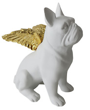 Deko Figur Hund französische Bulldogge weiß Flügel gold Dekoobjekt Skulptur