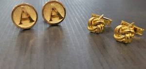 Vintage 2 pairs ~ SHIELDS Letter Initial A Cufflinks Round Monogram Mens Jewelry - Picture 1 of 7