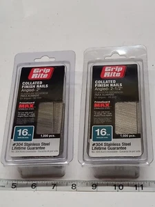 Lot of 2 GRIP RITE S.S 16 Ga.Angled Collated Finish Nails 2" & 2-1/2, long - Picture 1 of 6