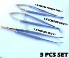 Dental Implant Castroviejo Needle Holder Scissor & Forcep Micro Surgery 3 Pc Set