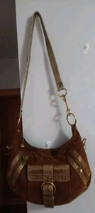 Kathy Van Zeeland Brown Faux Suede Eye Catcher Hobo Handbag - Picture 1 of 24