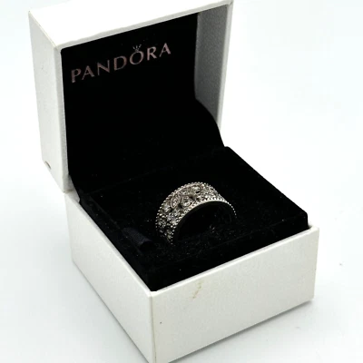 PANDORA Shimmering Leaves ring size 5.25 sterling silver clear CZ 10mm wide band - Image 1 of 4
