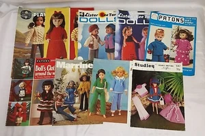 9 x Vintage Knitting Patterns for Dolls Clothing Lister Sidar Emu Srudley Patons - Picture 1 of 4