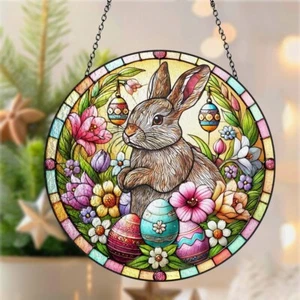 Easter Rabbit Suncatcher Stained Glass, Suncatcher Rabbit Window Hanging Decor - Picture 1 of 3