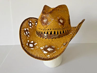 Straw Cowgirl 牛仔西部帽子女式 Pinch 前帽 S/M 码 — 第 1/4 张图片