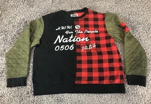 Parish Nation Long Sleeve Pullover Mens XL Mixed Media Buffalo Plaid Green 0506 - Picture 1 of 16