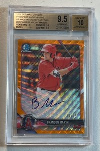 Brandon Marsh BGS 9.5 2018 Bowman Chrome /25 Orange Wave Auto Autograph 1st Gem