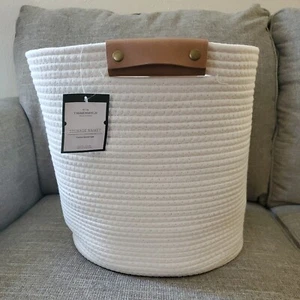 NEW Threshold Storage Basket Coiled Cotton Blend Rope 14"H x17" D White - Picture 1 of 3