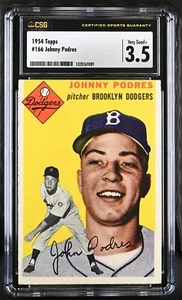 1954 Topps #166 Johnny Podres Brooklyn Dodgers - CSG 3.5 Sehr guter Zustand + - Bild 1 von 2