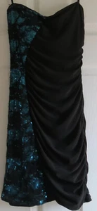 Small Papaya body hugger mini dress Prom ladies teal sequin strapless stertch - Picture 1 of 4