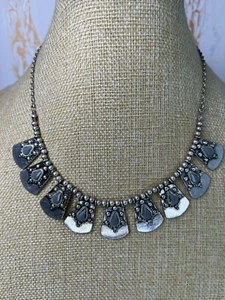 Silver Tone Ethnic Style Statement Grey Faux Stone Panel Collar Necklace 637 - Picture 1 of 15