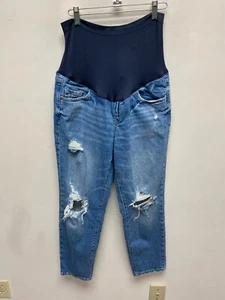 Old Navy Womens Blue Maternity OG Straight Panel Stretch Distress Denim Jeans 10 - Picture 1 of 8