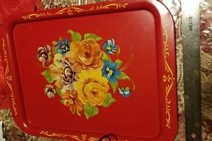 Metalic Flower Painted Tray 16 × 12 × 1 inches  - Picture 1 of 5