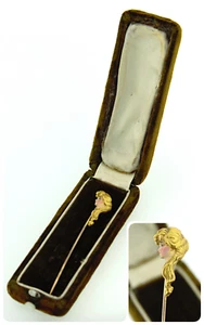 Vintage Art Nouveau 14k Gold Enamel Gibson Girl Alling & Co Stickpin, Pin - Picture 1 of 9
