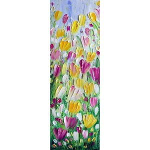 Spring Flowers TULIPS Vertical Narrow Canvas Original Impasto Oil Painting pink - Picture 1 of 9