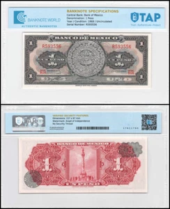 Mexico 1 Peso, 1969, P-59k, UNC, Authenticated, Signature and Series Vary - Picture 1 of 1