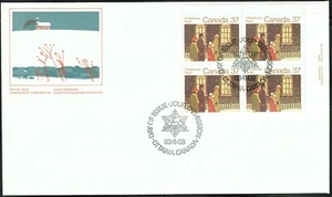 Canada sc#1005 Christmas: Family Going to Church, UR Imprint Block, FDC - Picture 1 of 2
